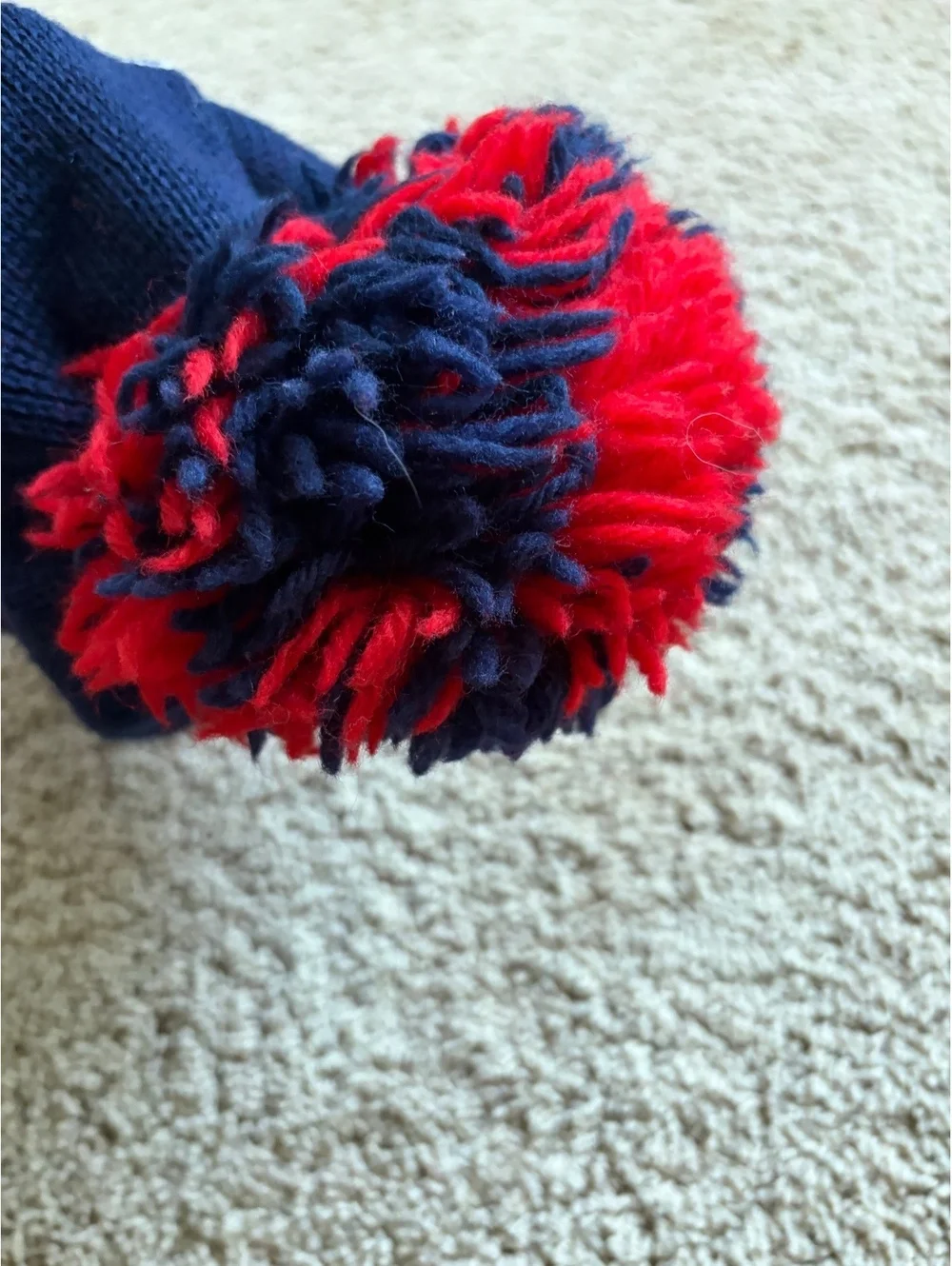 vintage 1970/80s Smiley Brand wool ski beanie classic navy blue red striped pom